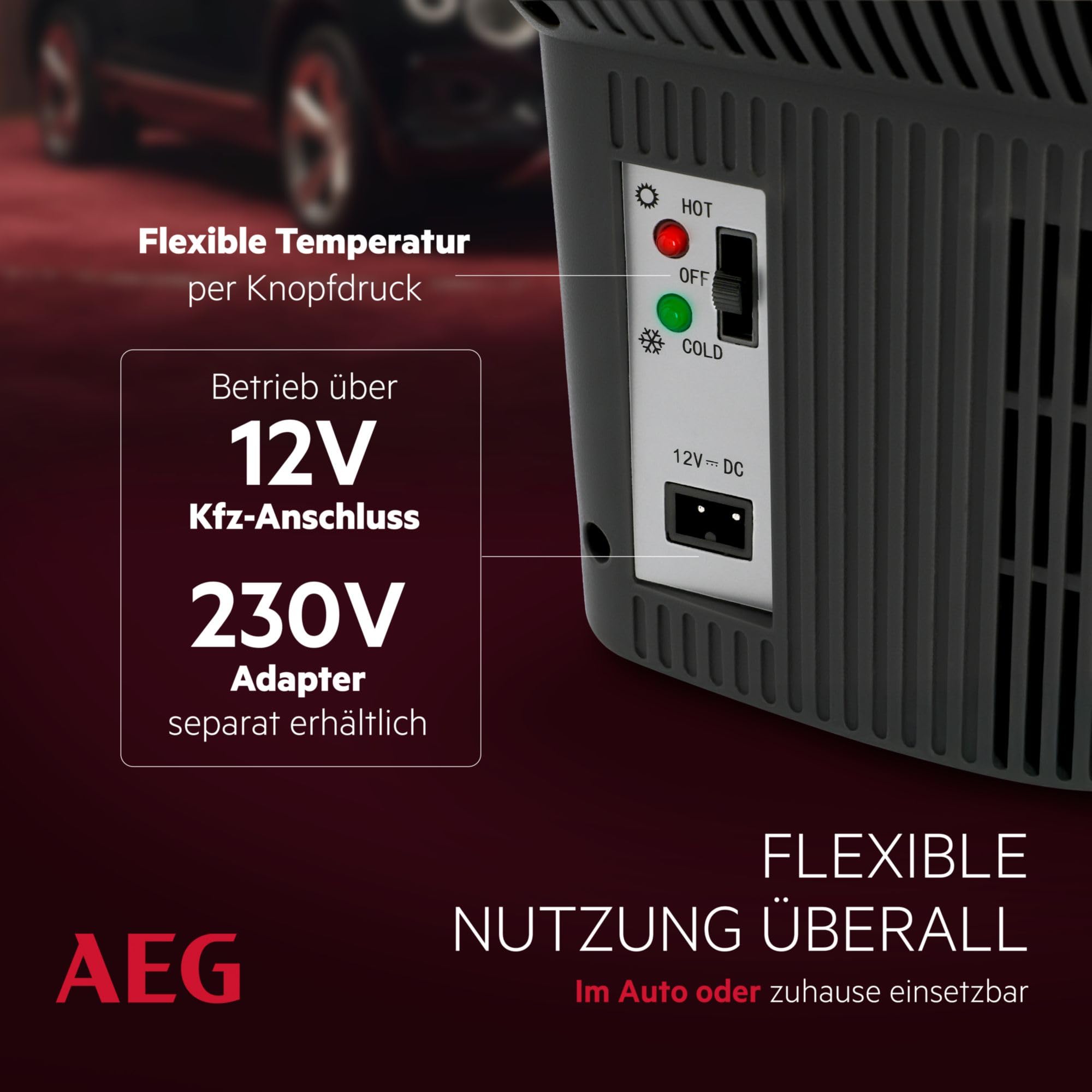 AEG Automotive Board-Bar BK 16 Thermoelektrische Kühl- und Warmhaltebox 16 Liter, 12 Volt für Auto und Steckdose, anschnallbar im PKW, Schwarz,hellgrau 4