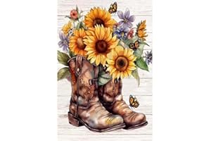 DYAIANGMU Stamping Cross Stitch Kit,Sunflower Boots Cross Stitch Kit for Adult Beginners, Full Line DIY Cross Stitch Stitching Kit for Home Decor Cross Stitch Patterns 15.7x11.8 inches