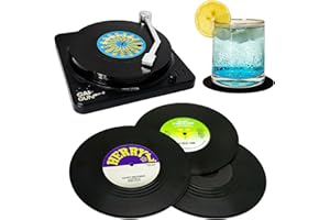 RADIXIUM Funny Retro Vinyl Record Coasters, Creative Drink Coasters Set of 6 with Vinyl Record Player Holder for Music Lovers, Housewarming Hostess Gifts, Birthday and White Elephant Gifts Ideas