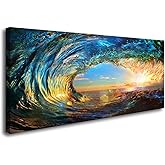 Cao Gen Decor Art S06762 Giant Wave Water Wall Art Canvas Prints 1 Panels Ocean Waves Pictures Paintings Sunset Blue Seascape Framed for Living Room Bedroom Kicthen Office Artwork
