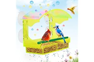 DANIGHOFF Window Bird Feeder with Strong Suction Cup, Clear Window Bird Feeder for Outside, Transparent Yellow Bird House, Outdoor Bird Feeders, Wild Bird Watching Gift, Garden Decor