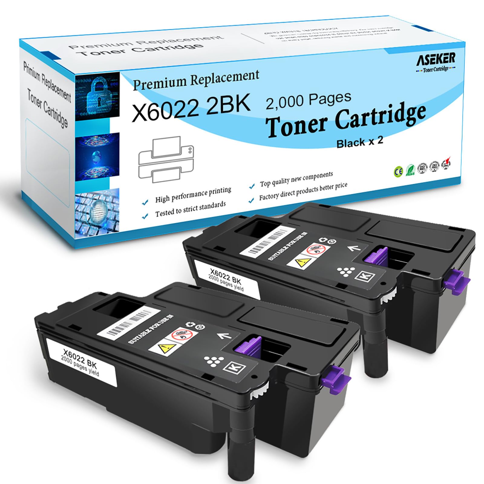 ASEKER Compatible Toner Cartridge for Xerox Phaser 6020 6022 WorkCentre 6025 6027 6028 Printer, High Yield 2000 Pages, 106R02759 ( 2Black )