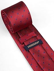HISDERN Mens Red Ties Classic Woven Polka Dot Silk