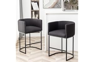 Riknuxi Counter Height Bar Stools Set of 2, Modern Barrel Bar Stool with Back, Black Metal Frames, Upholstered Bar Stools for Kitchen Island, Pub, Club (Black)