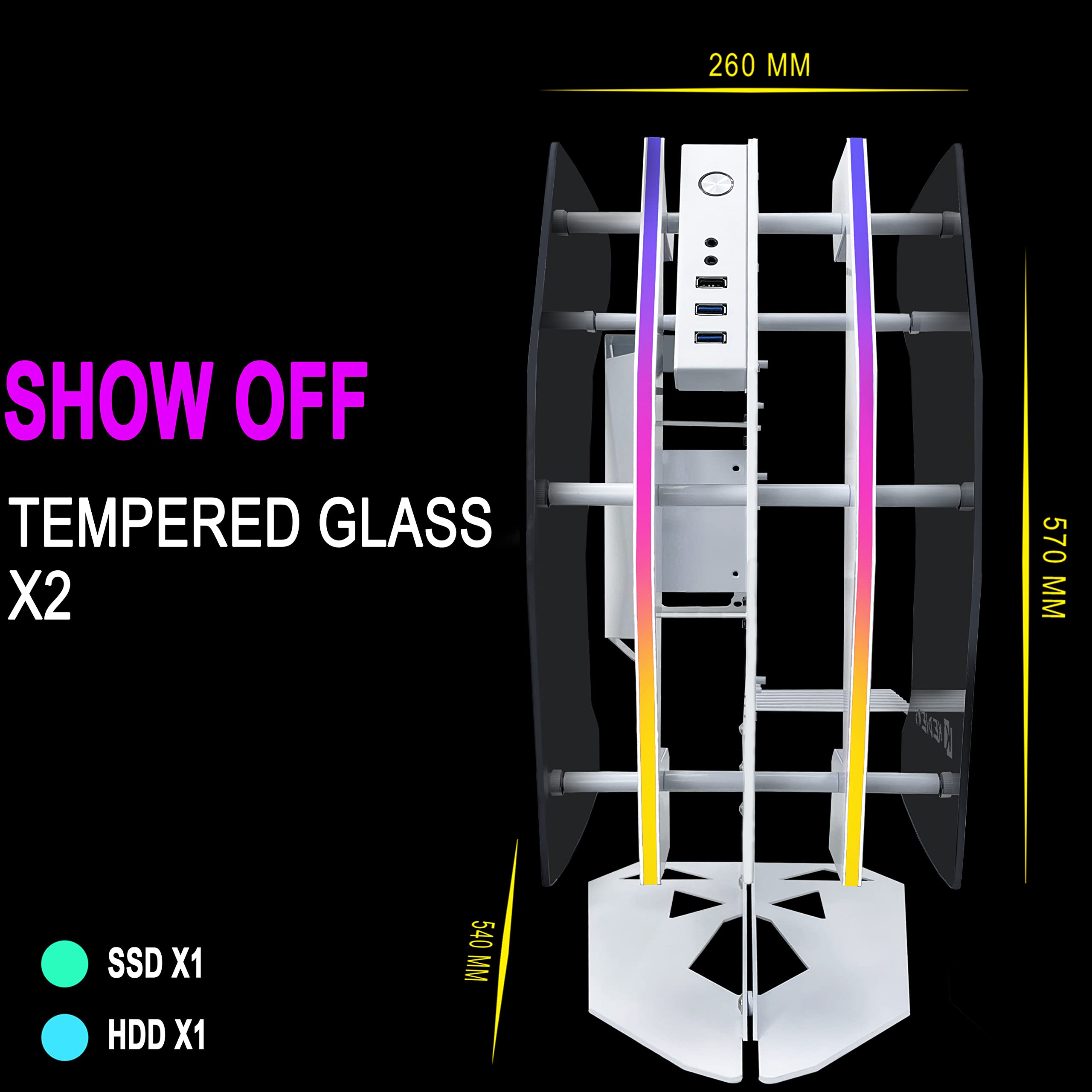 KEDIERS Innovative PC Case - ATX Tower Tempered Glass Gaming Computer Case with 2 ARGB Light Boards