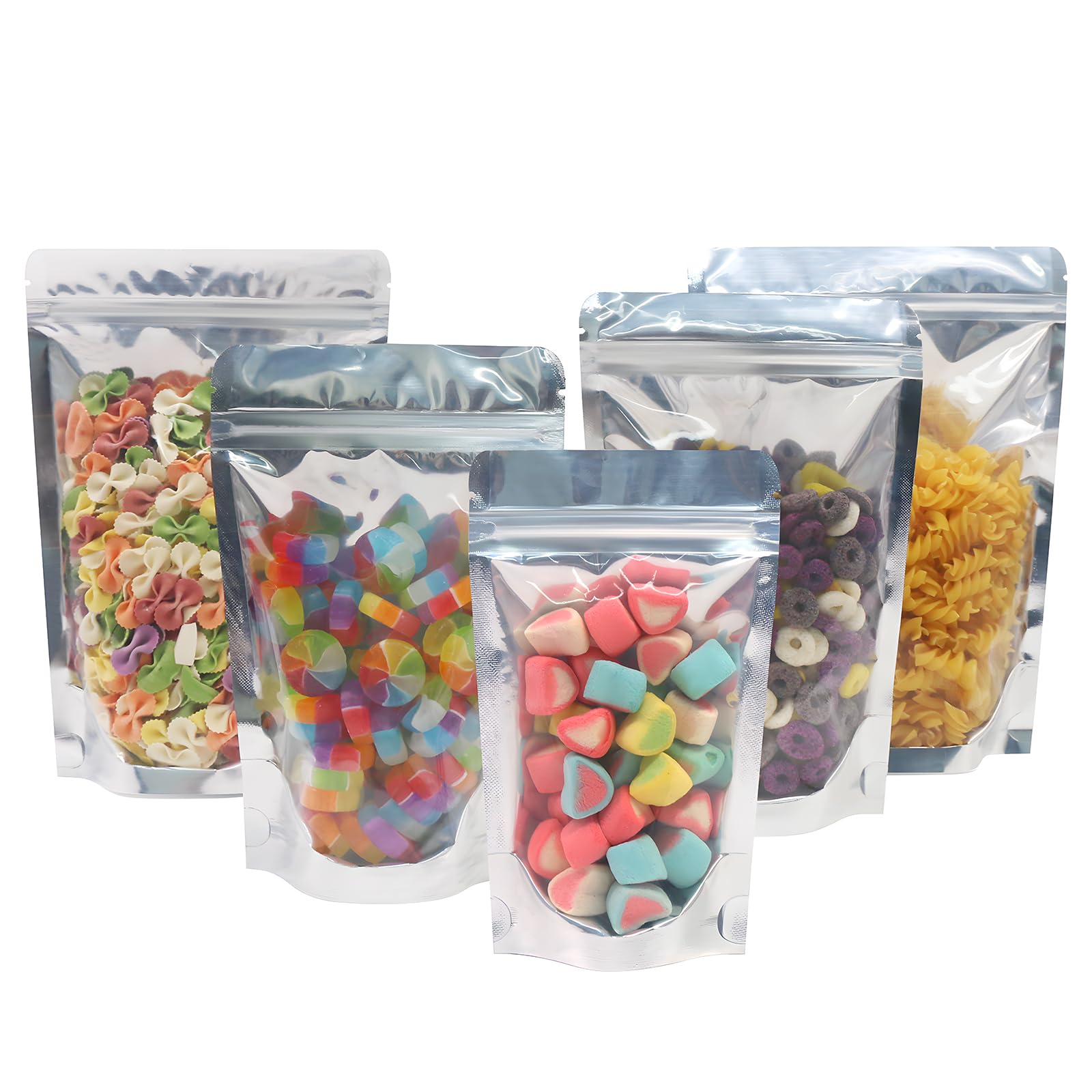 SumDirect 50Pcs 9x15cm Resealable Zipper Food Storage Bags Mylar Aluminium Foil Stand Up Pouches Bags with Clear Front for Food-Saver,Herb,Dog Treat…