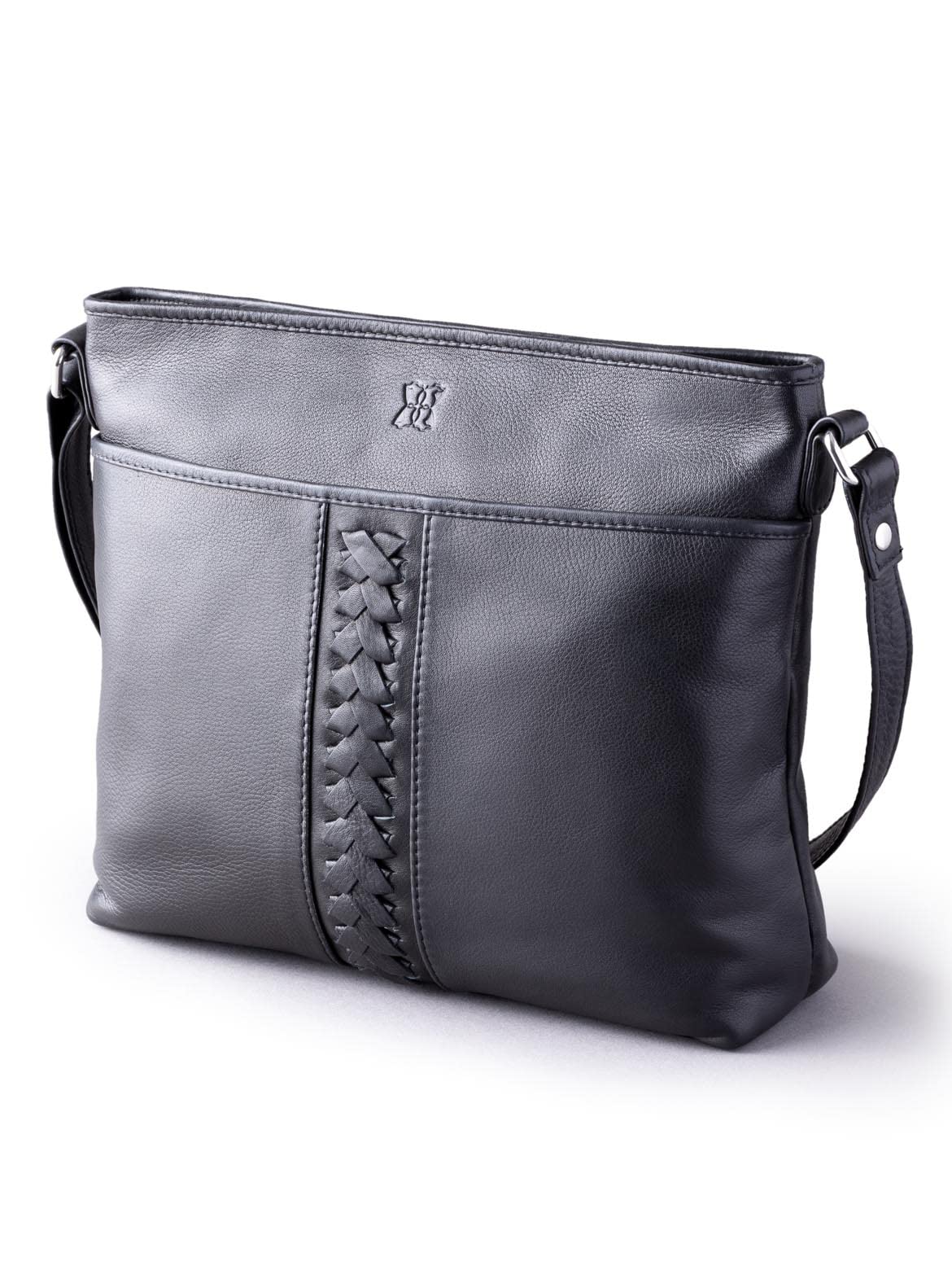 Lakeland Leather Women's Real Leather Farlam Shoulder Hand Bag with Pocket Plait Detail Adjustable Strap in Black