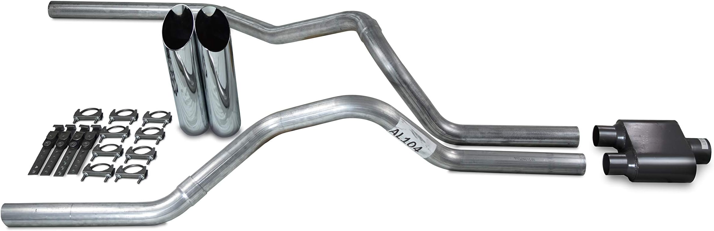Truck Exhaust Kits - Shop Line dual exhaust system 2.5 AL pipe 1 chamber muffler 2.5" Chrome Slash Cut Weld on Tip