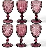 CHLJAR Vintage Wine Glasses Set of 6, 12 OZ Colored Glass Water Goblets, Embossed Floral Decorative Crystal Glass Cups Set, Dishwasher Safe, for Wedding, Party, Red Wine Glass, Bars, Restaurants