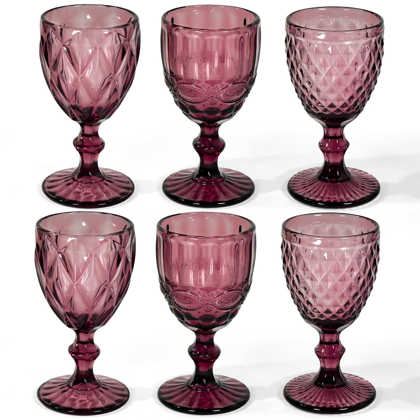 Photo 1 of ***MISSING ONE CUP***
CHLJAR Vintage Wine Glasses Set of 5, 12 OZ Colored Glass Water Goblets, Embossed Floral Decorative Crystal Glass Cups Set, Dishwasher Safe, for Wedding, Party, Red Wine Glass, Bars, Restaurants
