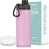 SASEUM Sport Water Bottle 18oz Stainless Steel Double Wall Vacuum Thermal Mug with Leak Proof Spout Lids, Wide Mouth Metal Insulated Water Jug for Gym and Travel(Pink)