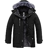 wantdo Men's Big and Tall Winter Coat Warm Long Puffer Jacket Thicken Snow Parka Outerwear with Removable Hood