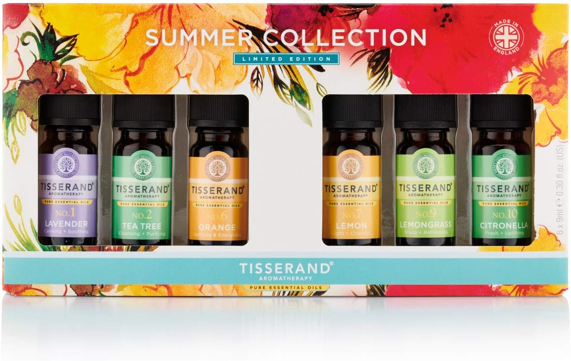 Tisserand Aromatherapy Summer Collection Essential Oil Kit (Lavender, Tea Tree, Orange, Lemon, Lemongrass & Citronella) 6 x 9ml, 35 ml, GF903