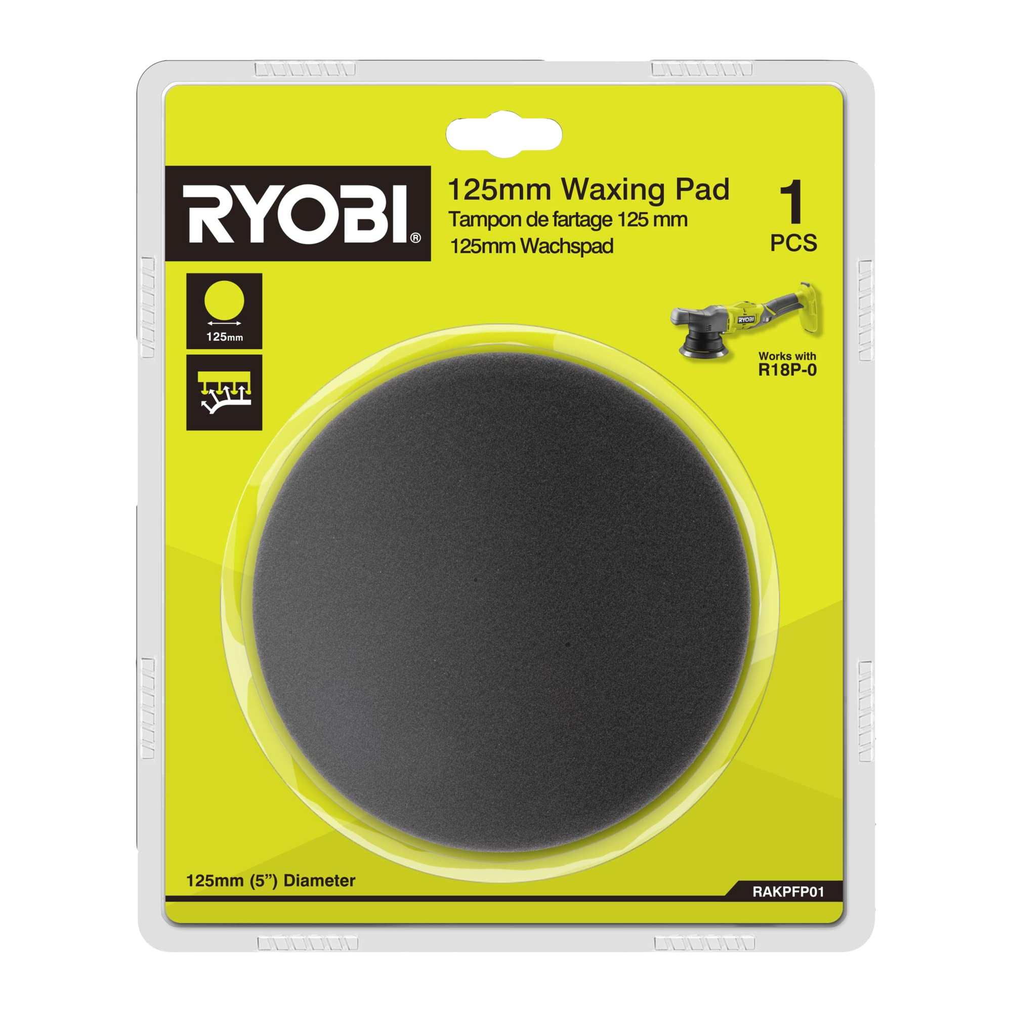 RYOBI RAKPFP01 125mm Waxing Pad for R18P-0 (Single), Yellow