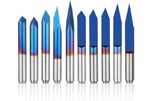 Genmitsu 10 Pcs 1/8'' Shank CNC Router Bits Set, Flat V-bit & Triangular V-bit, 20 /30 /45 /60 /90 Degree 0.1mm Tip, Nano Blu