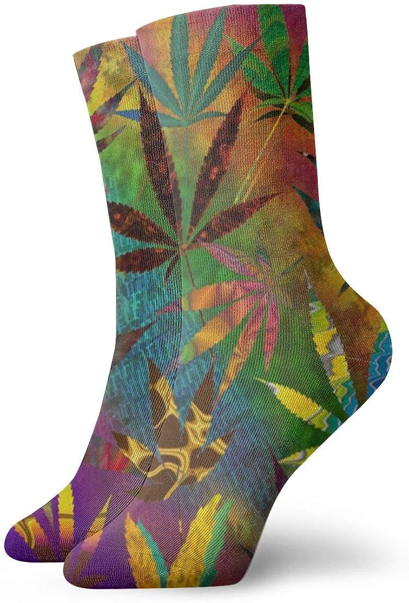 Unisex Novelty Casual Crew Sock Marijuana Leaves Colorful 3D Printed