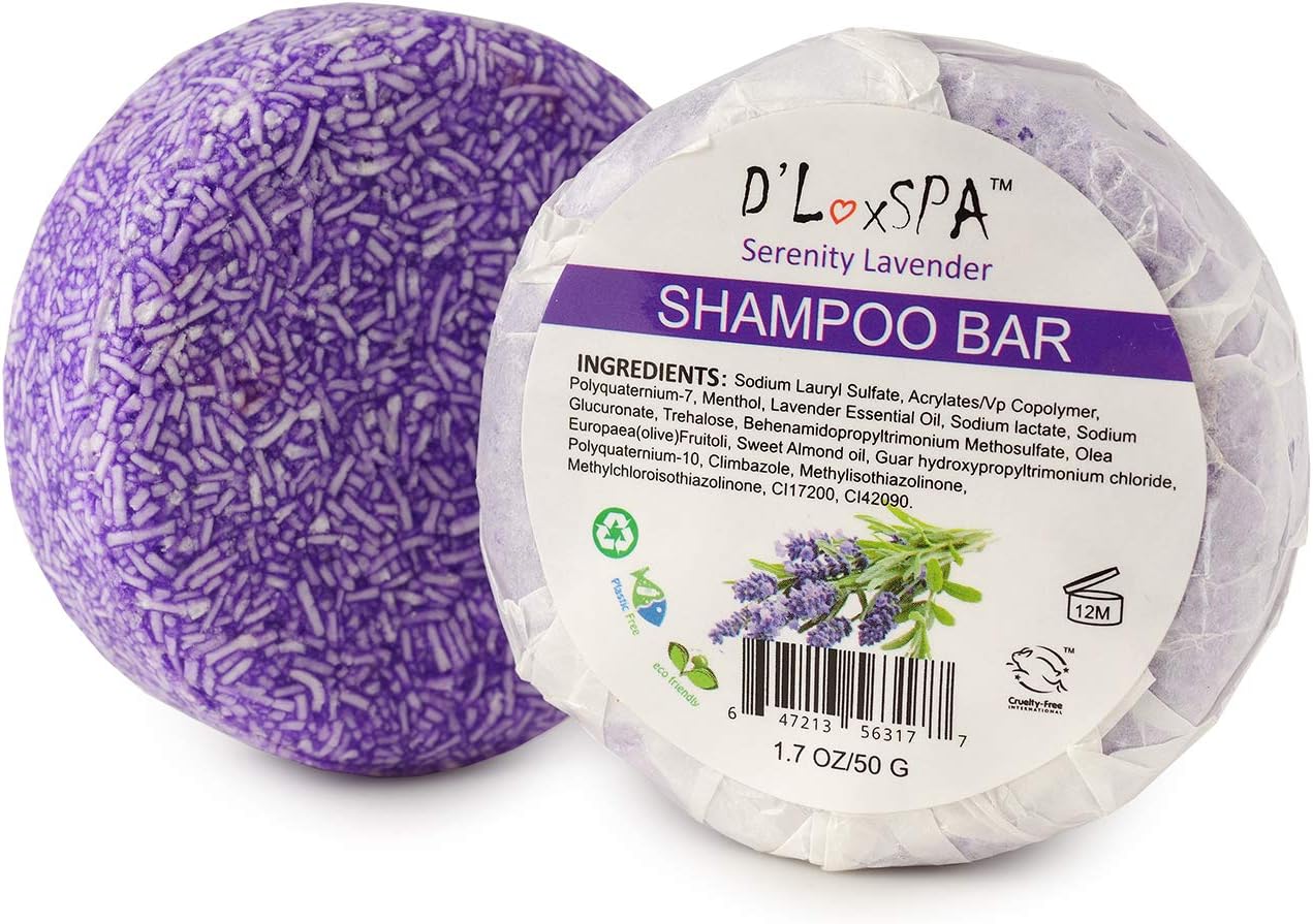 DLuxSpa Lavender Solid Shampoo Bar for Hair - Travel Hair Bar Soap - ECO-Friendly No Plastic and Zero Waste Hair Shampoo Bar 1.7oz (LV)