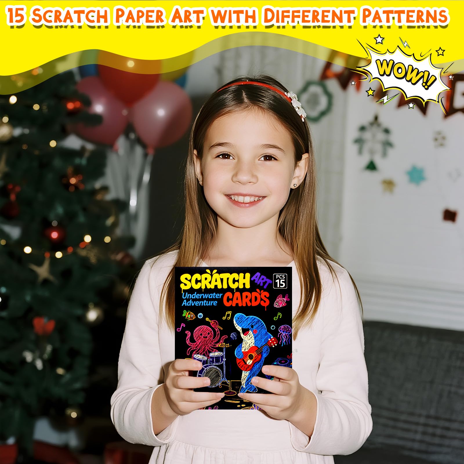 KSIWRE 15PCS Magic Scratch Paper Art Set, Underwater World Adventure Theme Drawing Art Book with Scrach Pen