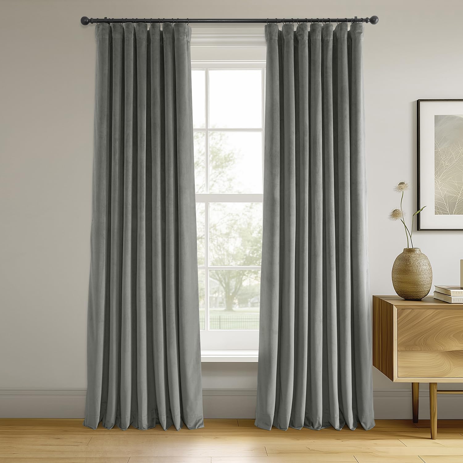 HPD Half Price Drapes Signature Velvet Thermal Blackout Curtains for Living Room 120 Inch Long (1 Panel) Rod Pocket Insulated Blackout Curtains for Bedroom Window Curtains, 50W x 120L, Silver Grey Image