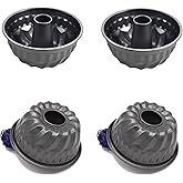 MGGi 4 Pack Fluted Cake Pan, 4 inch Mini Cake Pan Set, Carbon Steel Reusable Nonstick Small Baking Cup Mold Round Bakeware for Kugelhopf, Cake, Brownie, Jello, Bavarois - Black