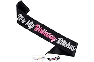 CORRURE 'It's My Birthday Bitches' Birthday Sash with Pink Foil - Soft Black Satin Sash for Women and Men - Happy Birthday Sash for Girls, Sweet 16, 18th 21st 25th 30th 40th 50th or Any Other Bday