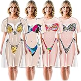 Halfchet 4 Pcs Funny Cover up Women's Bikini Shirt Short Sleeve Cute Swimwear Cover up Beach T Shirt, XL Colorful