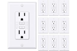 BESTTEN GFCI Outlet 15 Amp with Super Slim Design, GFI Electrical Outlet with LED Indicator, Non-Tamper-Resistant GFCI Receptacle, Wallplate Included, ETL Certified, 10 Pack, White