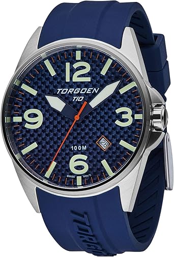 Torgoen T10 Reloj piloto de Fibra de Carbono | 44 mm – Correa de Silicona Azul