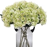 Kimura's Cabin 6pcs Green Silk Hydrangea Artificial Flowers Fake Hydrangeas with Stems Faux Hydrangea Bouquets for Wedding Arrangements Home Party Table Decoration (Lime Green)