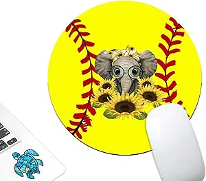 Round Gaming Mouse Pad Custom,AIRWEE Non-Slip Rubber Mouse Pads Mat for Office Computers Laptop with Blue Turtle Sticker,Elephant with Sunflower