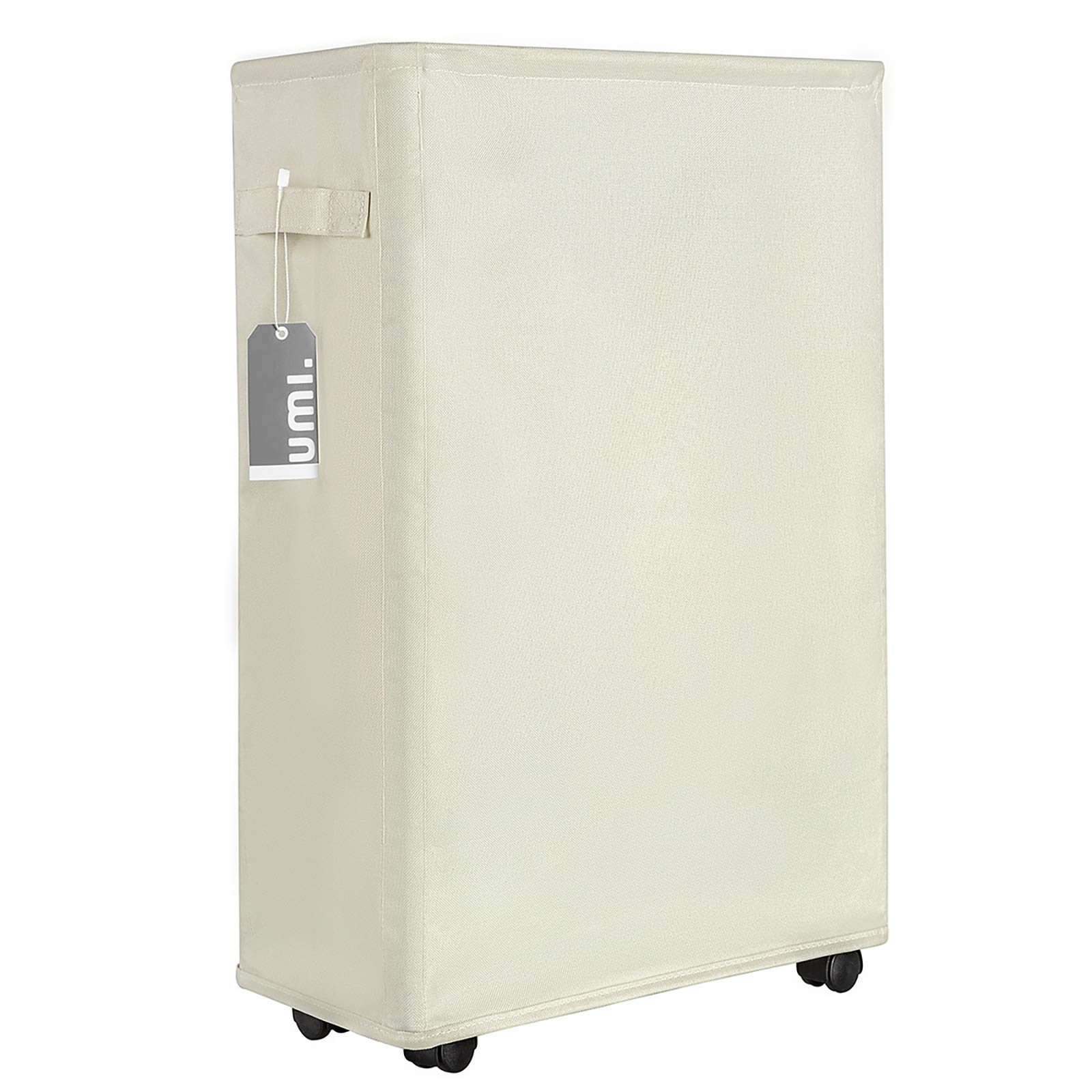Amazon Brand – Umi Slim Laundry Basket on Wheels Tall Rolling Laundry Hamper Collapsible Dirty Clothes Hamper Thin Narrow Hamper – Beige