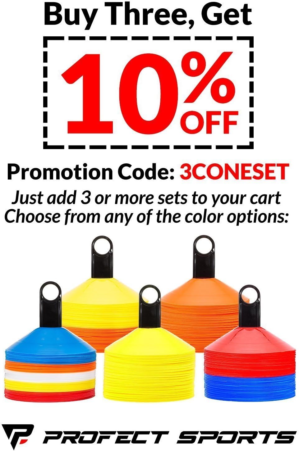 Pro Disc Cones (Set of 50) - Agility Soccer Cones with Carry Bag and Holder for Training, Football, Kids, Sports, Field Cone Markers - Includes Top 15 Drills eBook (Bright Orange) : Sports & Outdoors