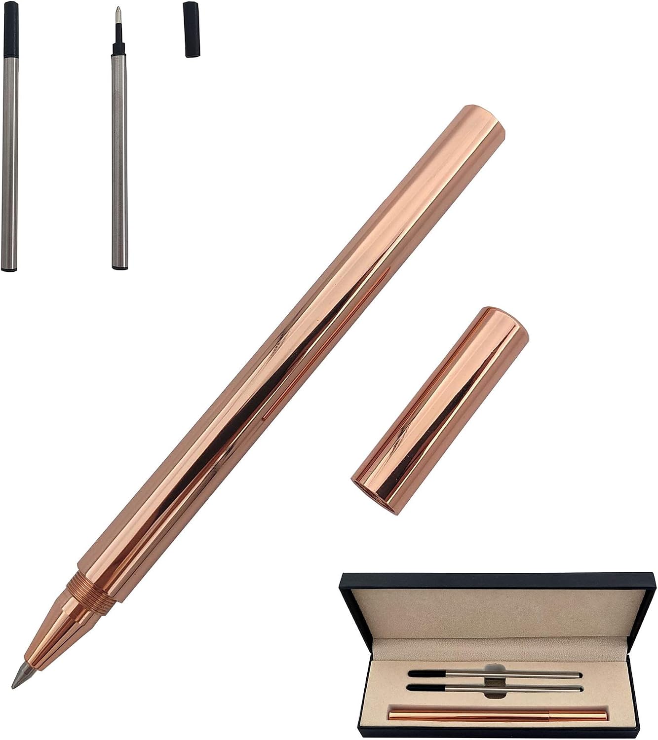 Accod Metal Ballpoint Pen Black Rollerball Pen Signature Pen with Two 0.5MM Black Pen Refills,Gift Pen for Colleagues and Family,Gift Boxed (Rose Gold)