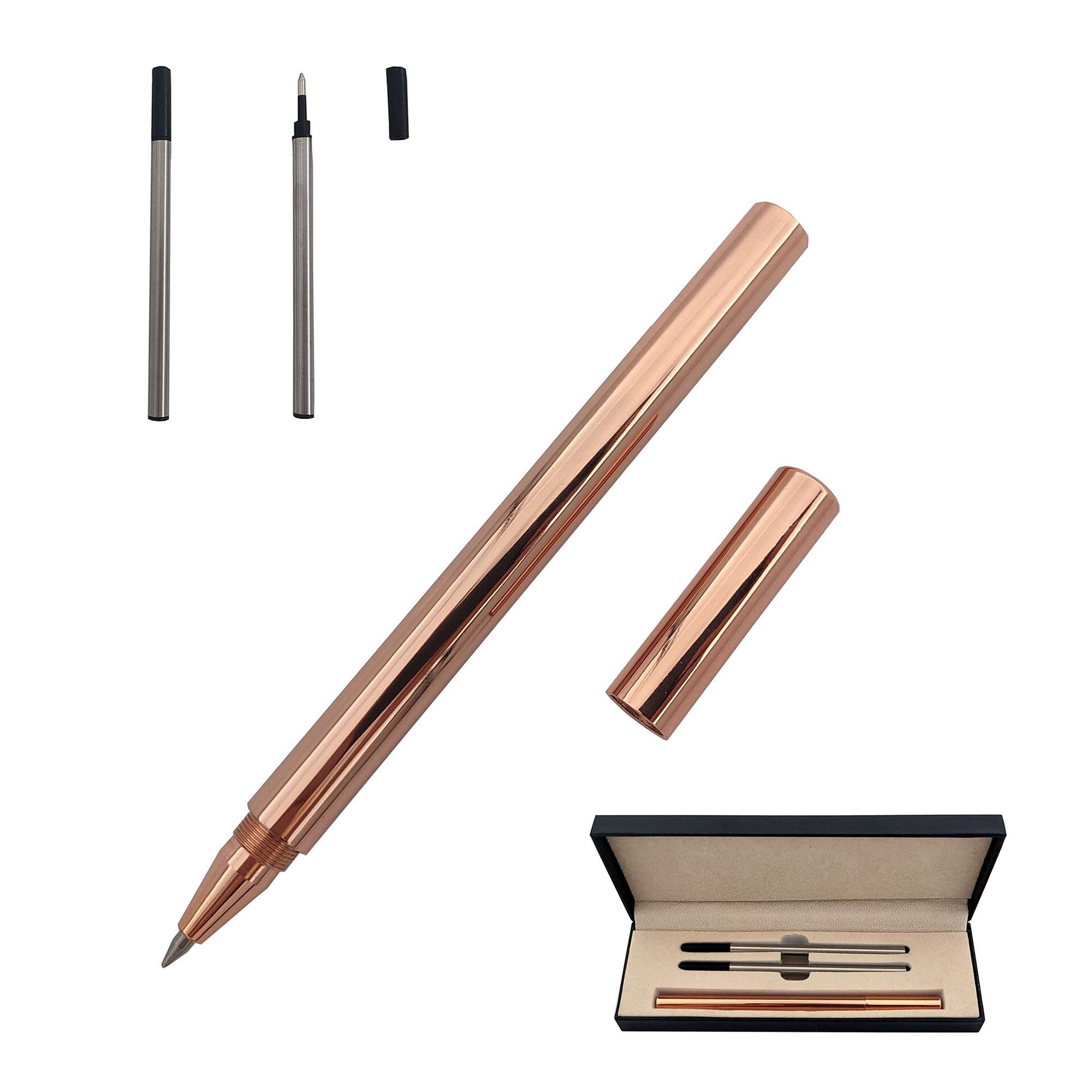 Accod Metal Ballpoint Pen Black Rollerball Pen Signature Pen with Two 0.5MM Black Pen Refills,Gift Pen for Colleagues and Family,Gift Boxed (Rose Gold)