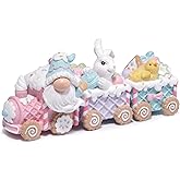 Hodao 8.25" Easter Day Gnomes Train Decoration Colorful Gingerbread Figurines for Table Top Spring Bunny Gifts Decor for Home Party