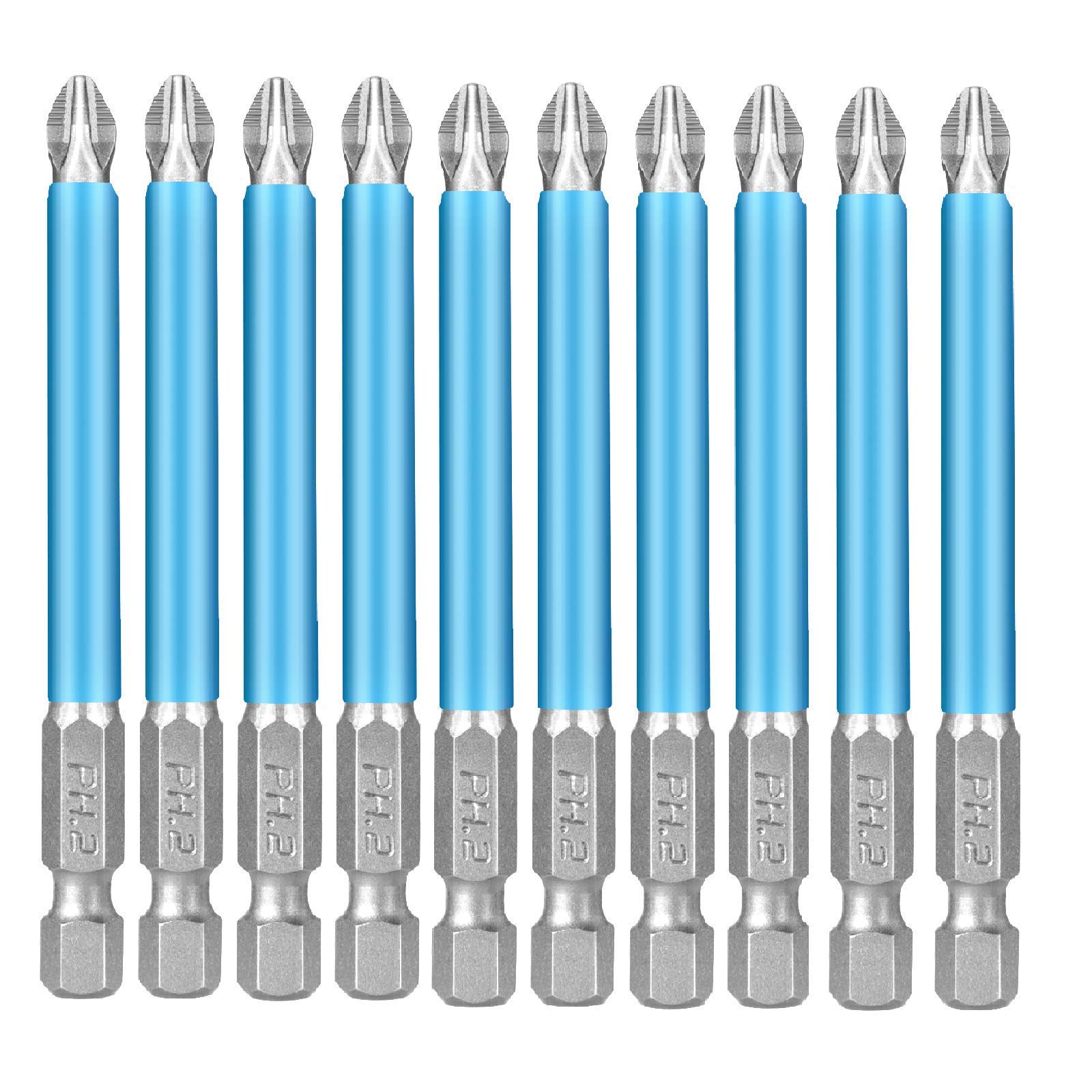 PH2 Magnetic Impact Screwdriver Driver Bits Set Non Slip Screwdriver bits Set Phillips Heavy Duty for Dewalt Milwaukee Bosch Makita and More（10pcs, 127mm）