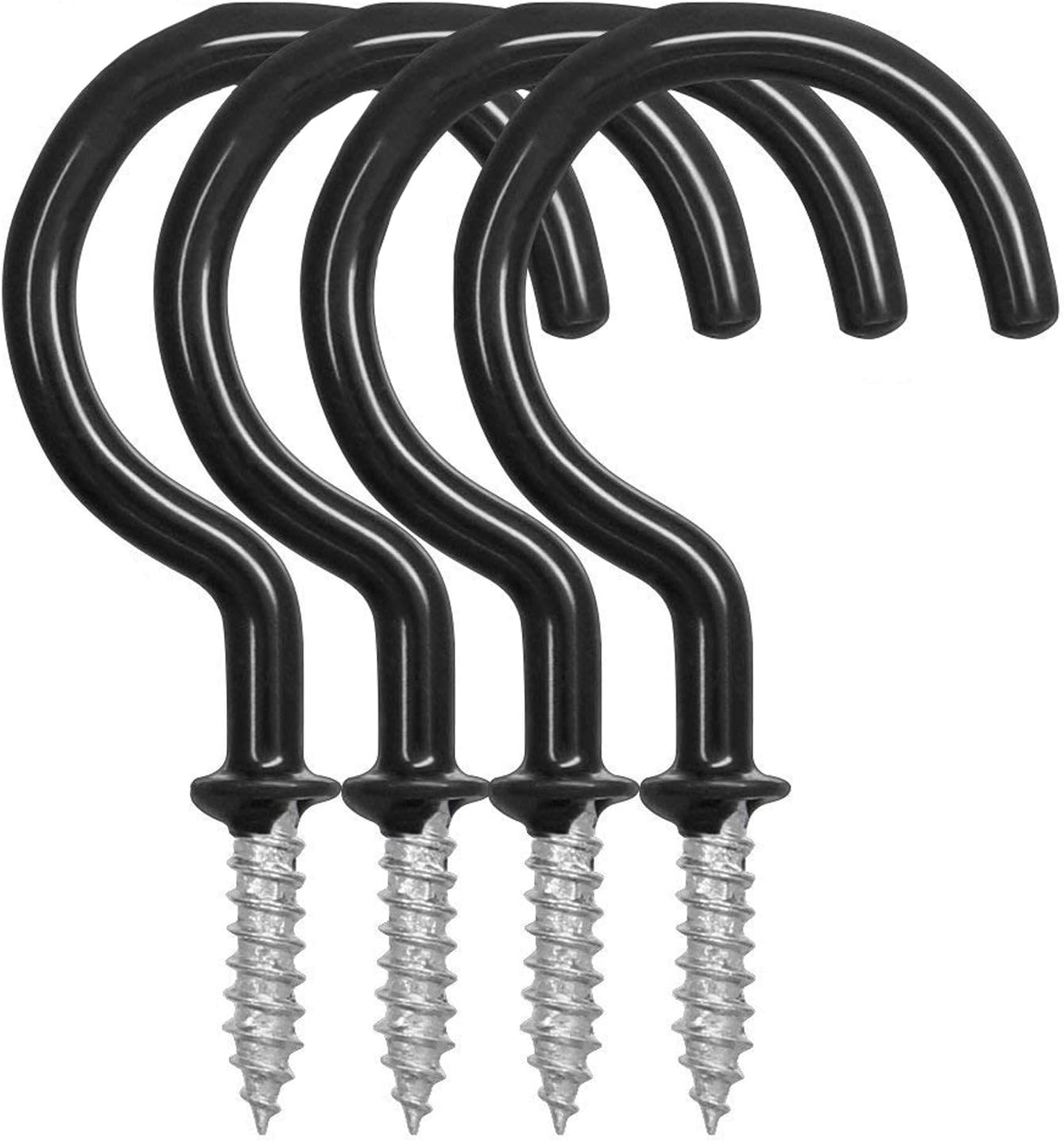 Ceiling Hooks Screw Hooks ，Bulk Hardware Plastic Coated Shouldered Mug Cup Hooks for Indoor and Outdoor Use - Black（20 Pack）