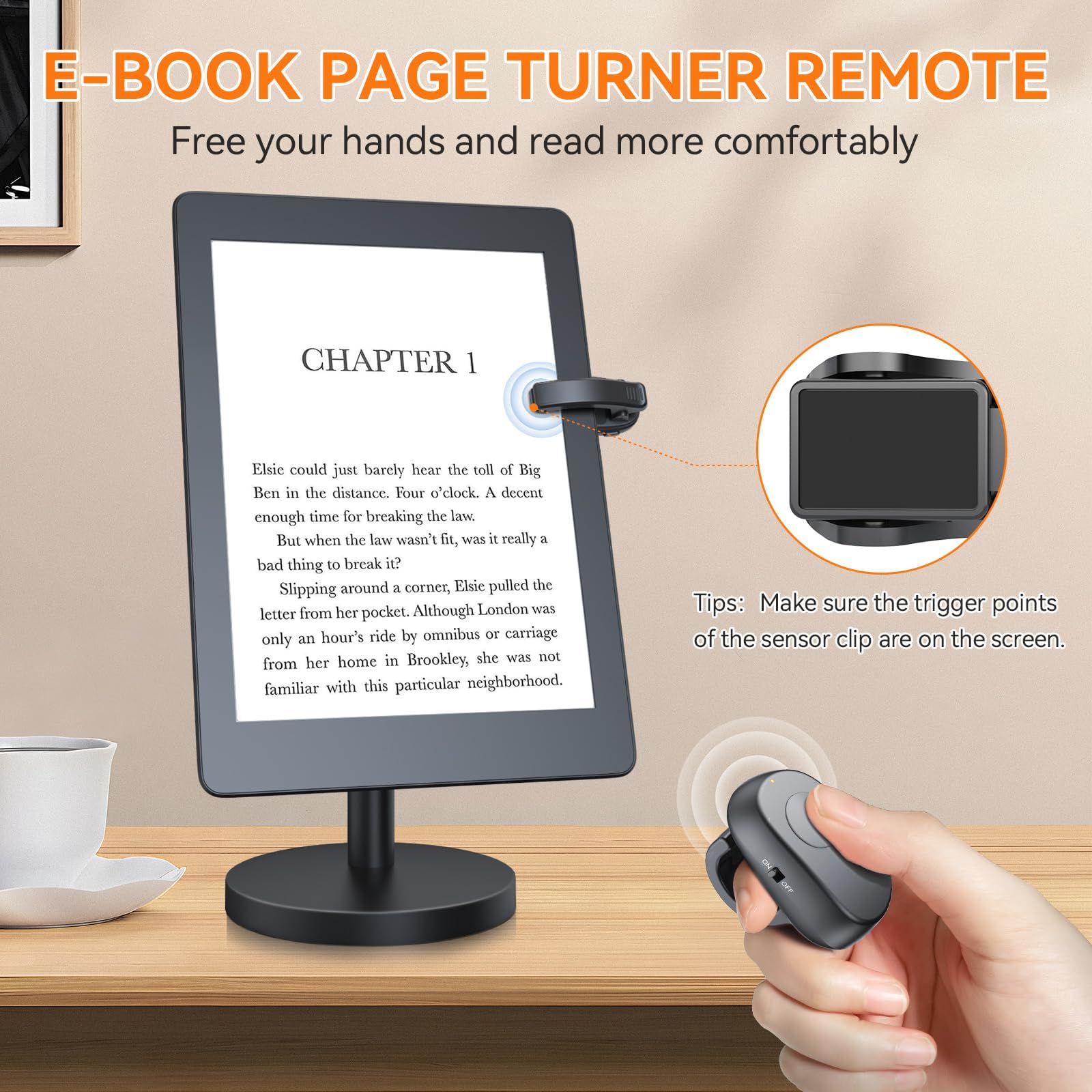 Finger Ring Page Turner for Kindle Paperwhite, Remote Control Page Turner for Kindle Paperwhite Kobo Readers iPad Tablets Reading Novels Ebook Reading Accessories for Kindle, Black