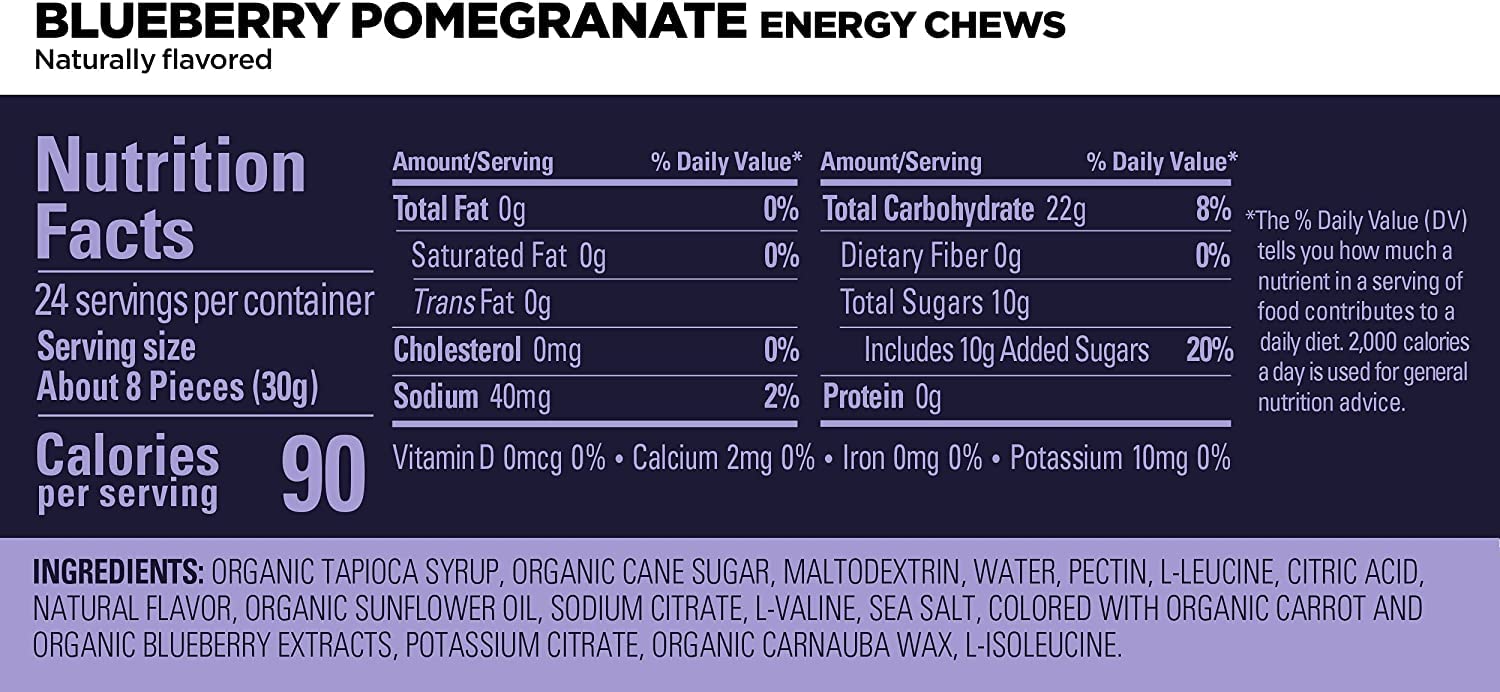 GU Energy Chews, Blueberry Pomegranate Energy Gummies with Electrolytes, Vegan, Gluten-Free, Kosher, and Dairy-Free On-The-Go Energy for Any Workout, 12 Bags (24 Servings Total)