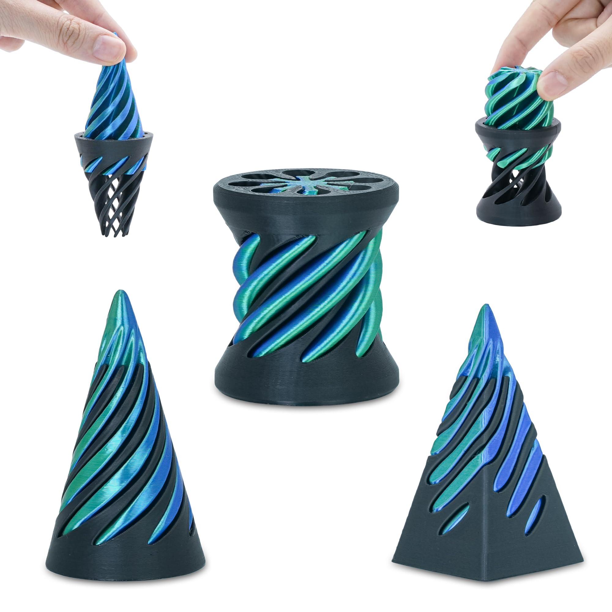Photo 1 of 3 Packs Impossible Spiral Cone Fidget Toys,3D Printed Pyramid Passthrough Sculpture,Mini Sensory Toy for Stress Relief Anxiety,Stocking Stuffers for Adults & Kids Gifts (Green Black)