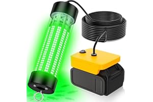 DINFTIN 100W LED Underwater Fishing Light Compatible with for DeWalt 20V Battery (Not Included), 10000 Lumens, IP68 Waterproof Green Submersible Light with 8M Cable for Night/Boat/Ice Fishing