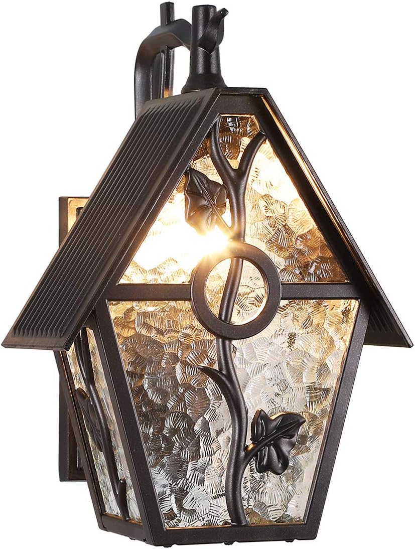 Garden Rustic Farmhouse Outdoor Wall Lantern Exterior Wall Mounted Sconce Light Designer Style Outdoor Wall Light Fixtures for Home,Patio,Garage,Porch Lighting with Water Glass, Oil Rubbed Brown