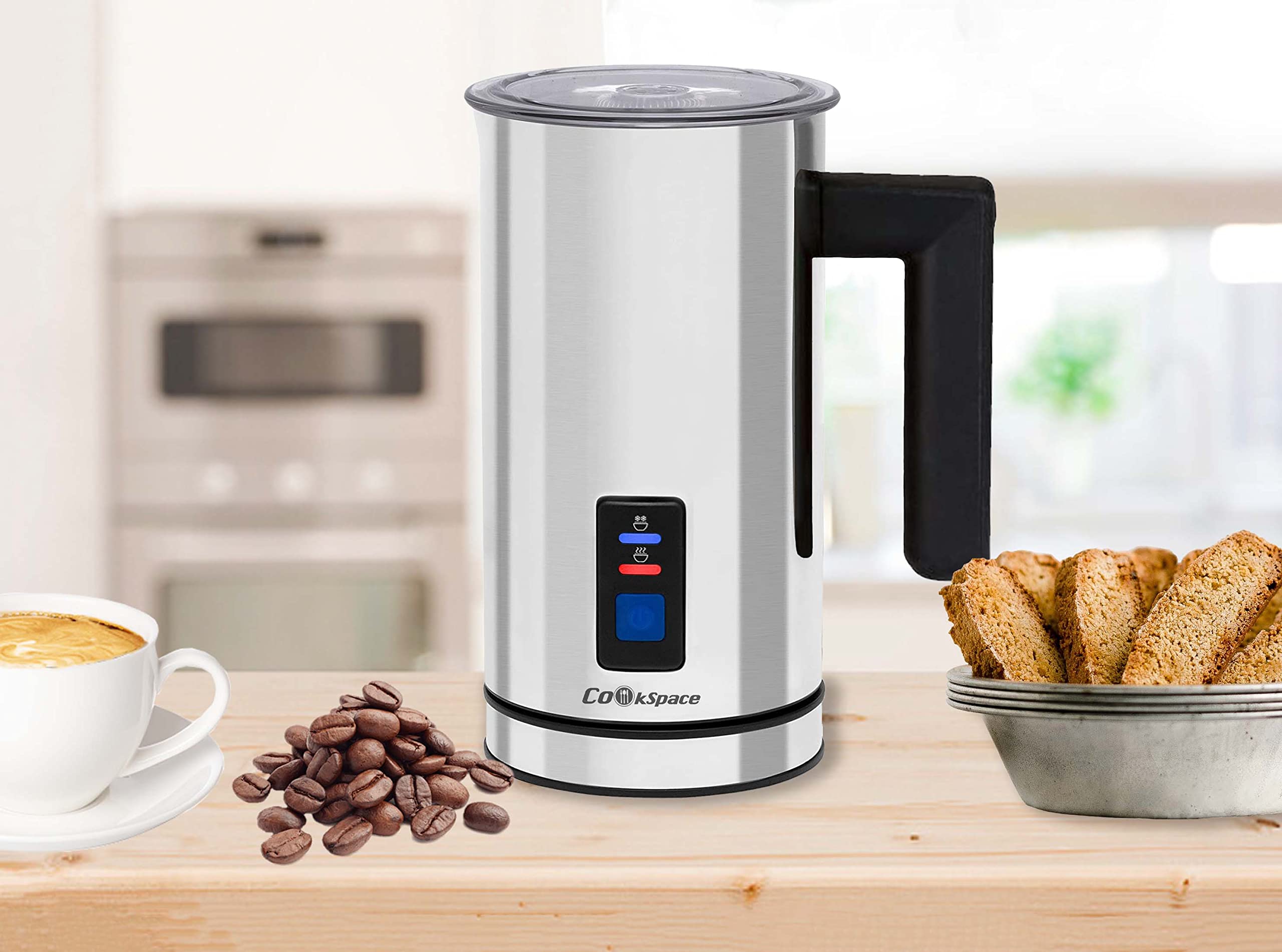 Cookspace® Electric Automatic Milk Frother & Warmer Cordless Stainless Steel Jug Ideal for Coffee Latte or Cappuccino | Non-Stick Coating Easy Clean | 500W l Foam Maker l Hot & Cold Milk l Double Wall