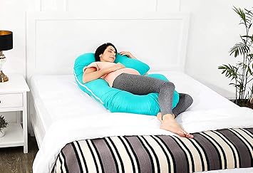 Amazon Brand - Solimo Maternity Pillow, Medium, Aqua Blue