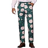 Lars Amadeus Floral Dress Pants for Men's Flat Front Party Prom Flower Printed Slacks