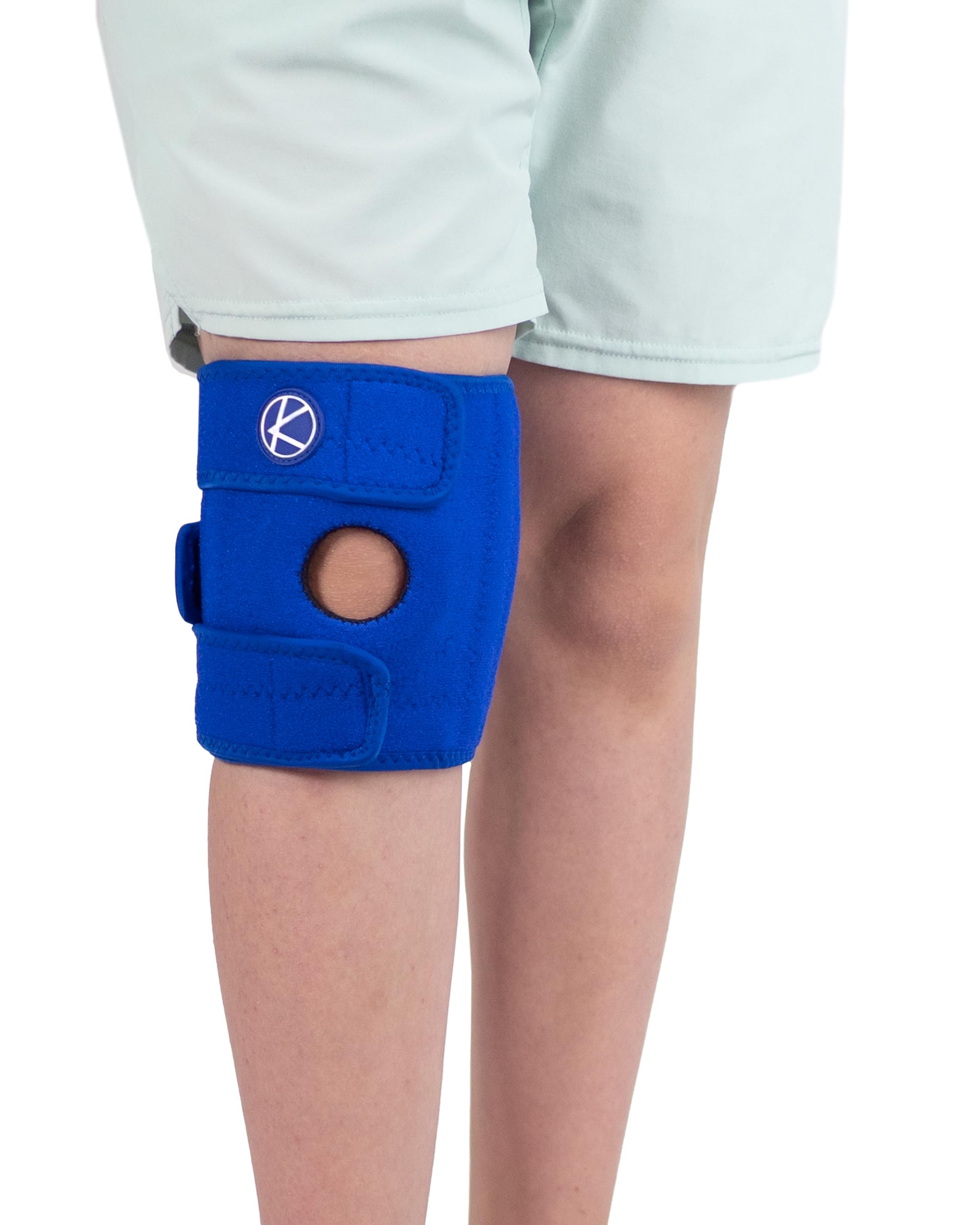 KARM Kids Knee Support Brace - Childs Osgood Schlatter Knee Support Kids for Arthritis Pain, Sports - Adjustable Compression for Boys & Girls (Blue)