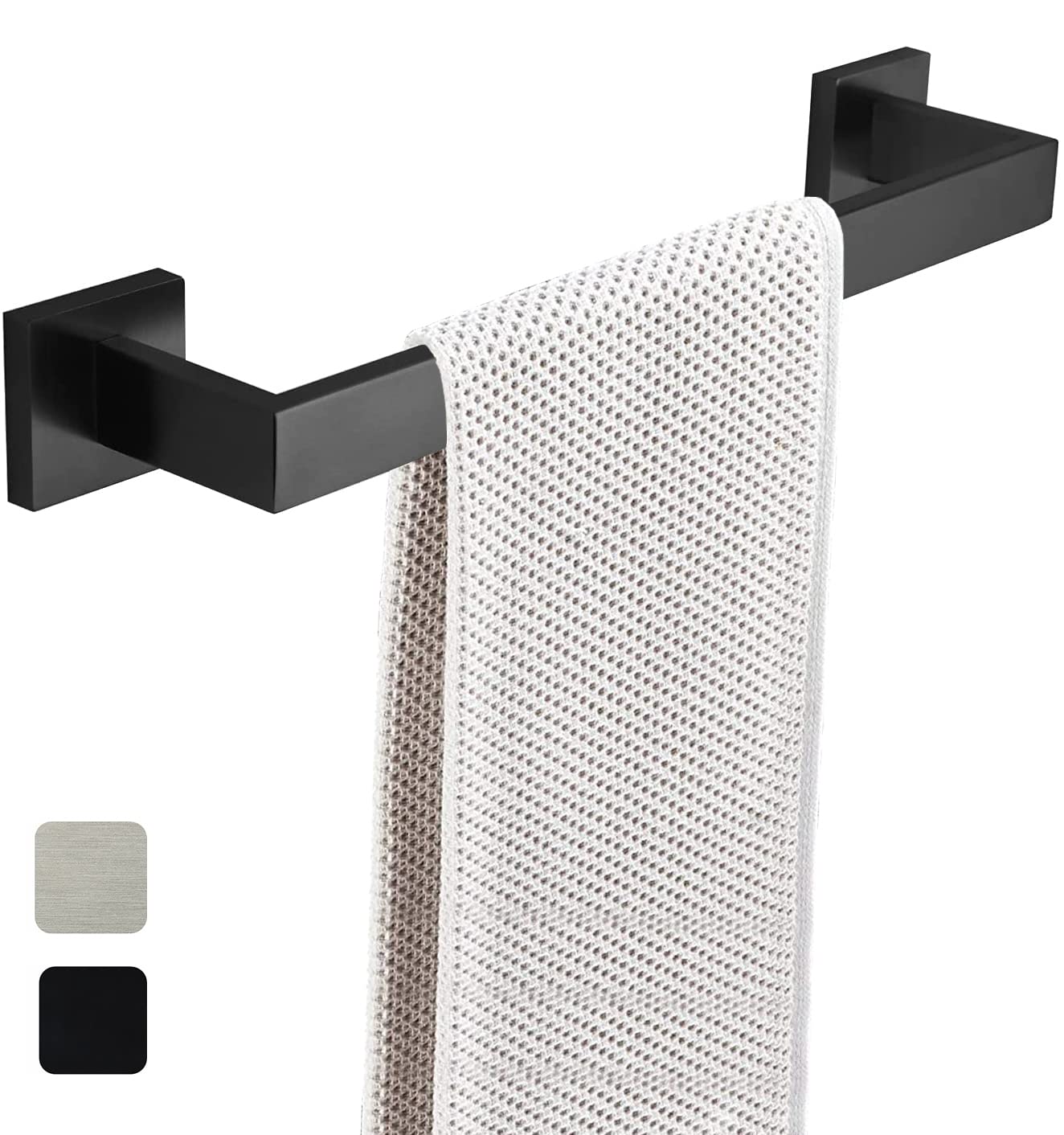 Photo 1 of 16 Inch Towel Bar for Bathrooms 12/16/24/28/32/36 Inch Stainless Steel 304 Matte Black Towel Holder Modern Square Towel Rod Rustproof Wall Mount (Matte Black, 16 Inch)