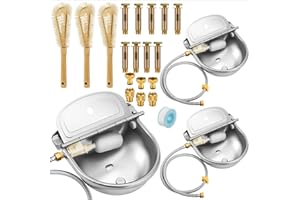 Tessco for you 3 Sets 4L/135oz Automatic Animal Water Bowl with Float Valve Stainless Steel Drinking Trough for Animals Livestock Horse Waterer Kits Includes Hose Connectors, Countersunk Bolts(Silver)