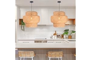 Arturesthome 1 Light Bamboo Pendant Light Kitchen Island, Home Decor Lampshade Chandeliers, Handmade Weave Hanging Lighting F