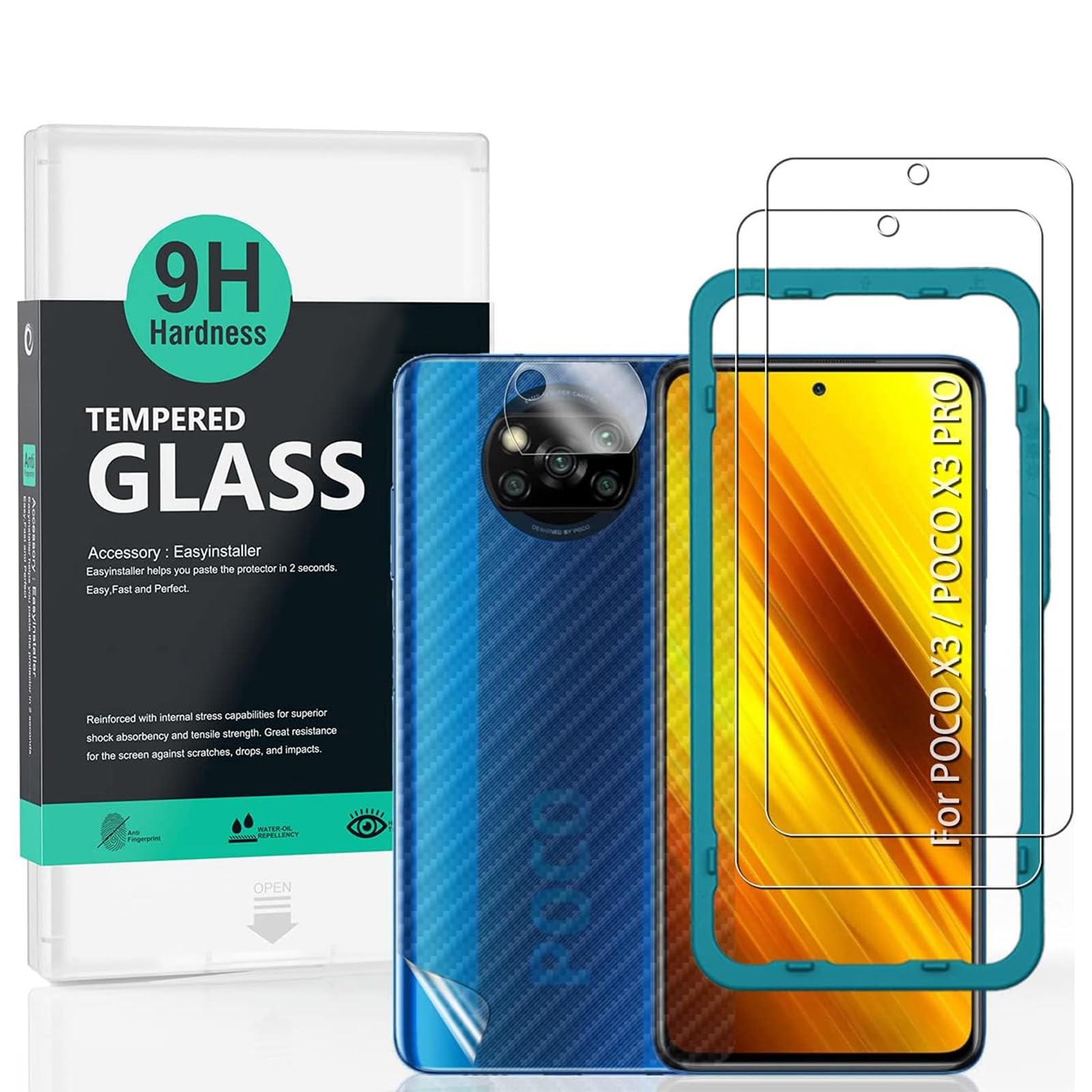 Ibywind Screen Protector For Xiaomi Poco X3/X3 Pro[2 Pack],9H Hardness Tempered Glass,With 1Pc Camera Lens Protector,Easy to Install